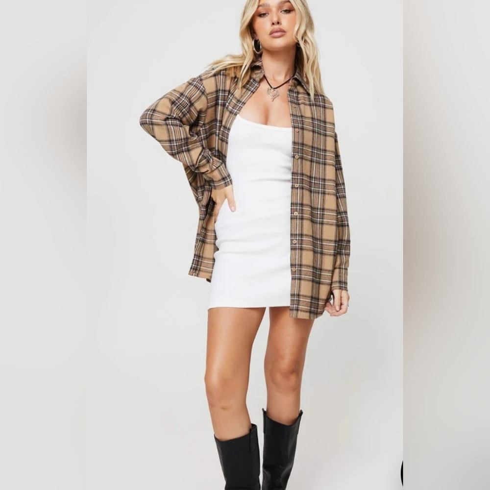 Princess Polly Plaid Oversized Long Sleeve Button Down Shirt Womens Size 4